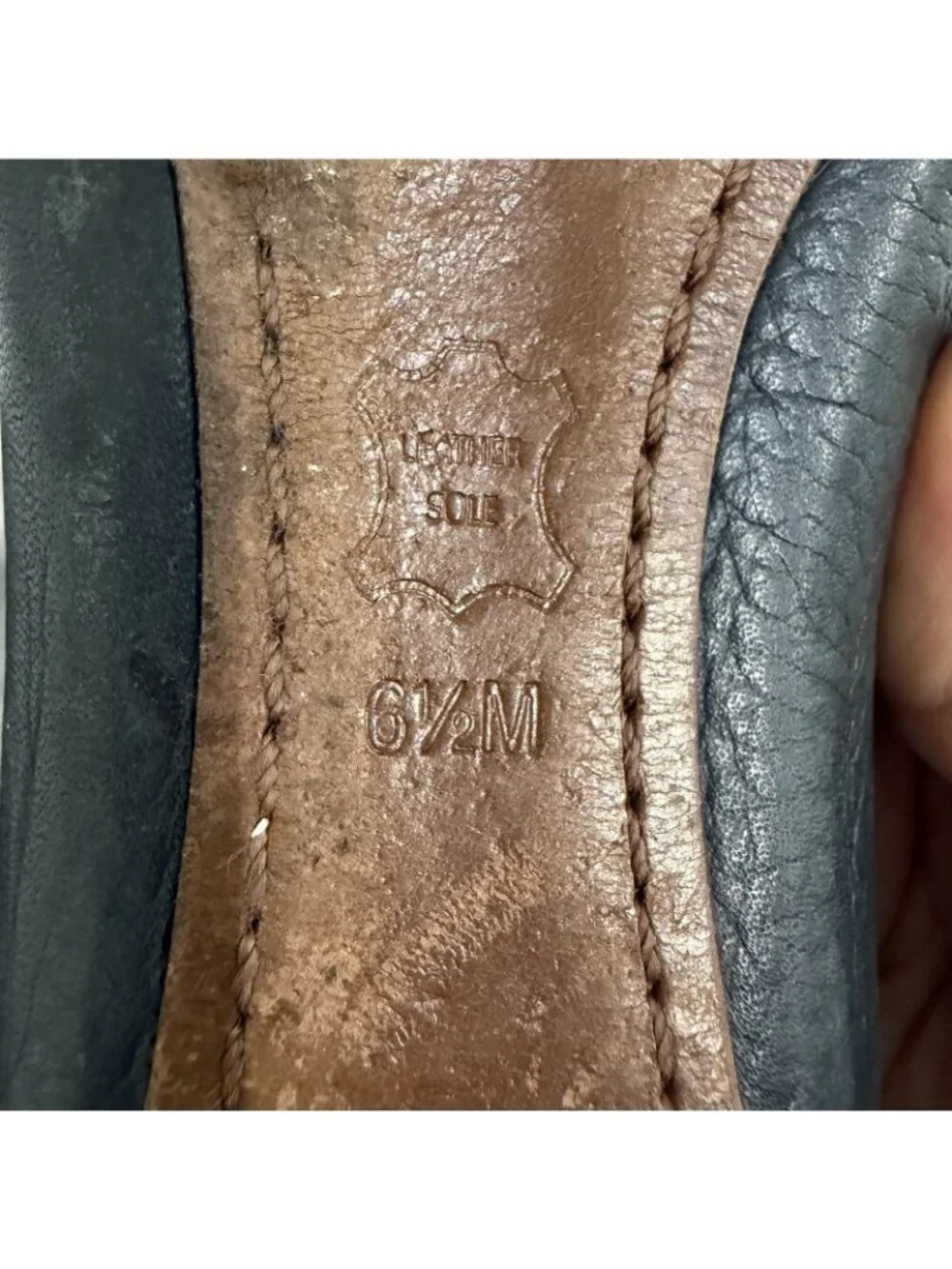Tory Burch Reva Faded Teal Leather Ballet Flats Gold Logo Medallion Women’s 6.5M